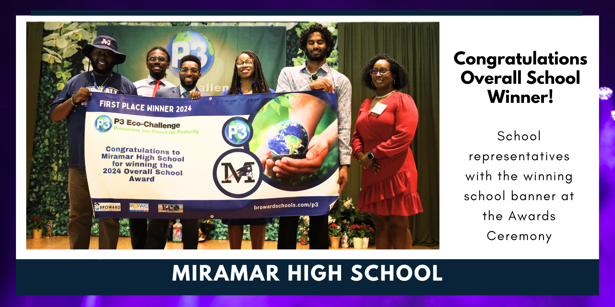 2024 School Winner Miramar High reps with winning banner